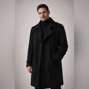 Fiorucci Men’s Wool Blend Long Overcoat Size 40 | Classic Black Tailored Coat